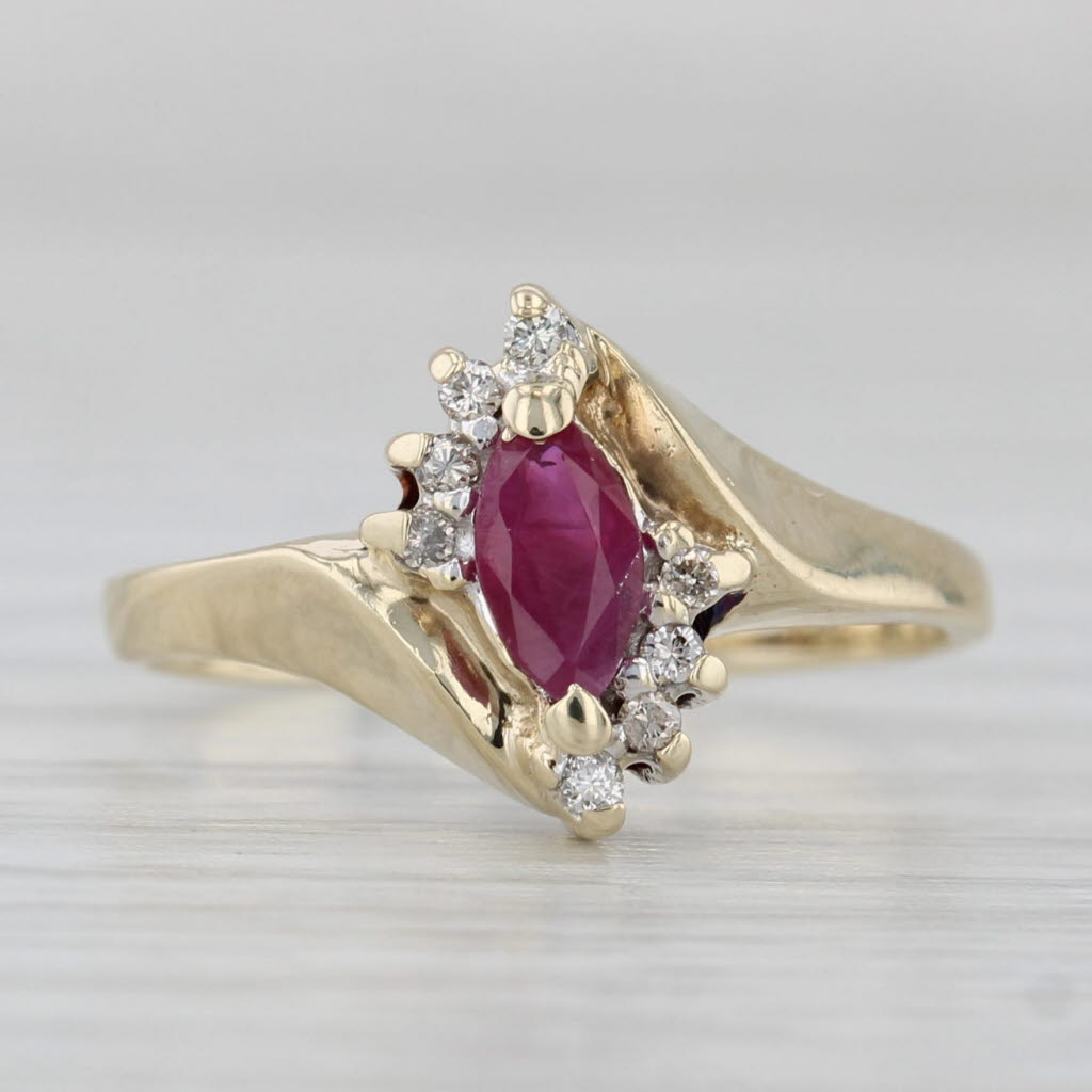 Gray 0.36ctw Marquise Ruby Diamond Bypass Ring 10k Yellow Gold Size 5