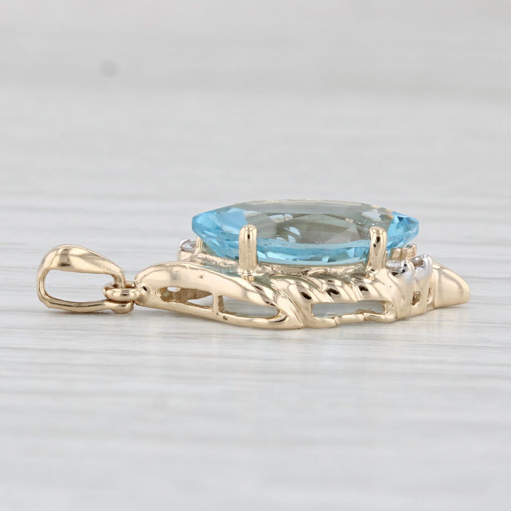 Light Gray 4.60ctw Marquise Blue Topaz Diamond Pendant 14k Yellow Gold