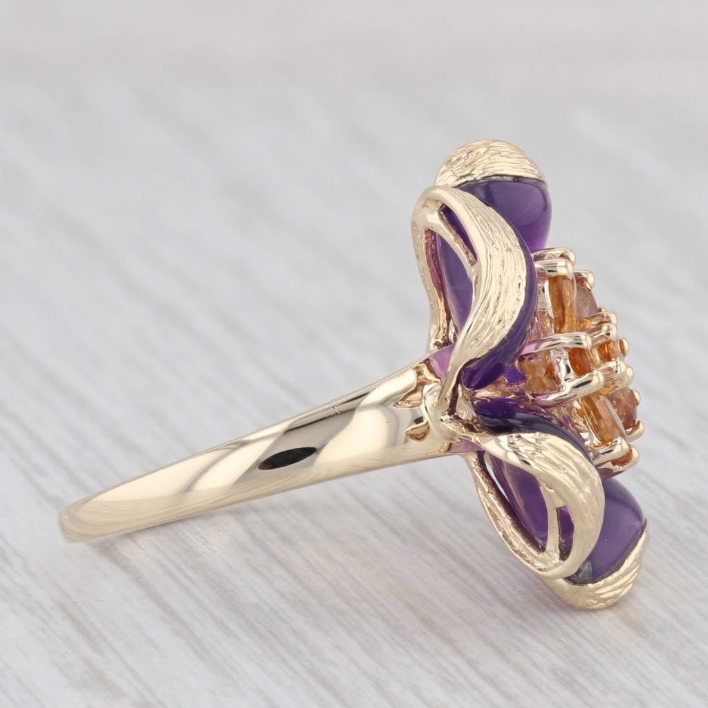 Light Gray Amethyst Citrine Flower Statement Cocktail 14K Yellow Gold Ring Size 8.25