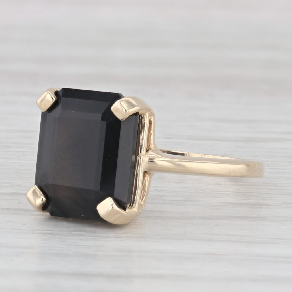 Light Gray 5.50ct Black Chalcedony Solitaire Ring 14k Yellow Gold Size 7