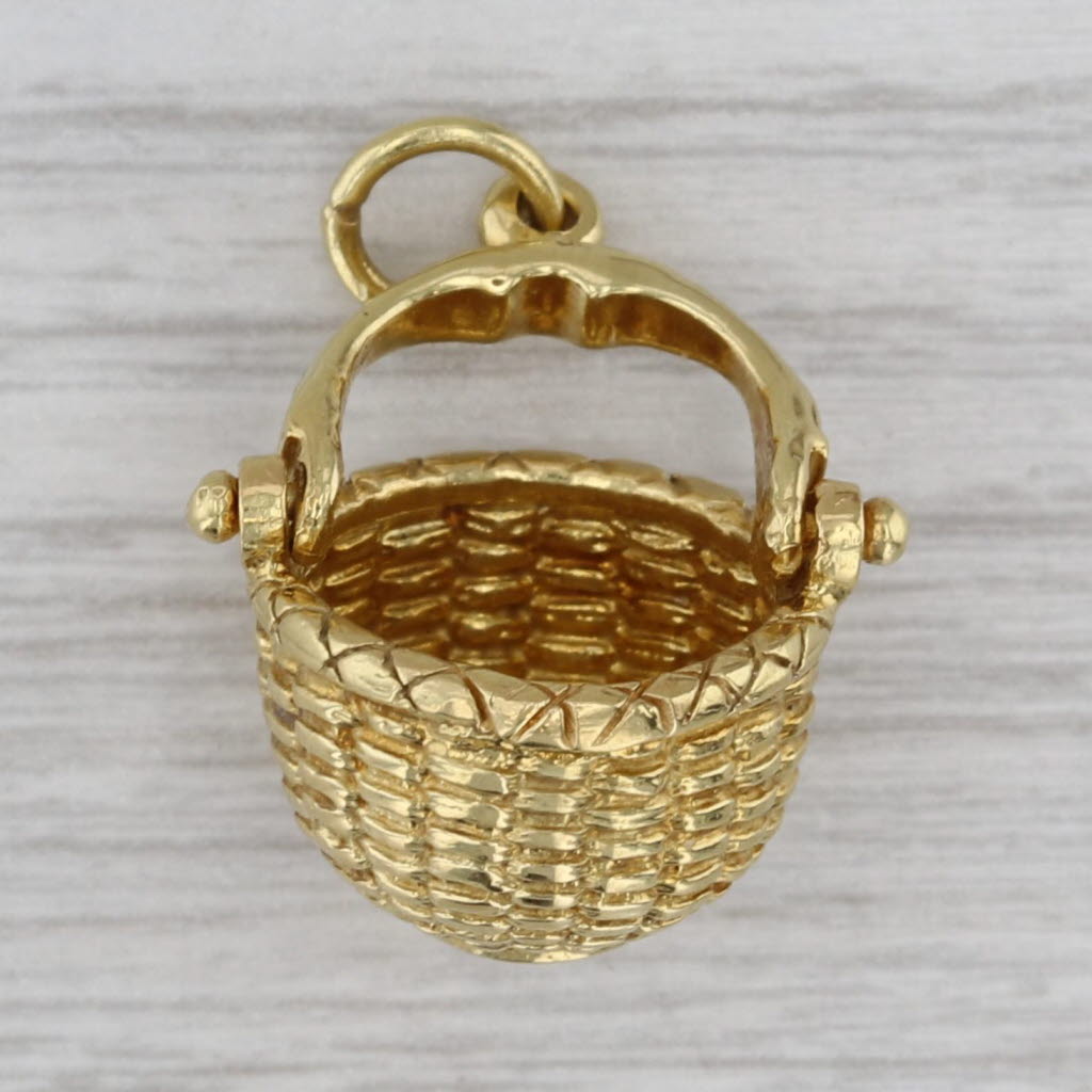 Gray Nantucket Basket Charm Bill Rowe Souvenir Pendant 18k Yellow Gold