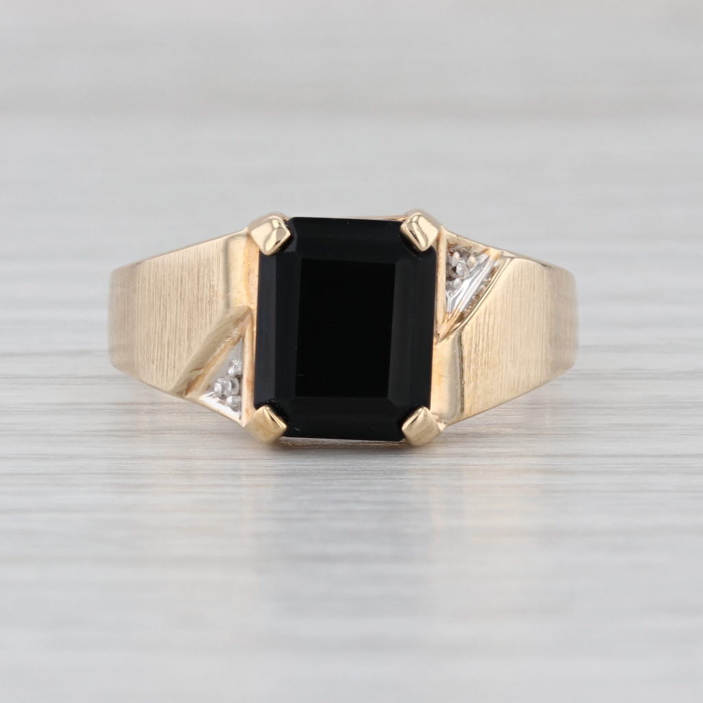 Vintage Men's Onyx Diamond Signet Ring 10k Yellow Gold Size 10.25