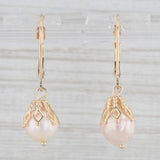 Vintage Cultured Pearl Dangle Earrings 14k Yellow Gold Lever Back