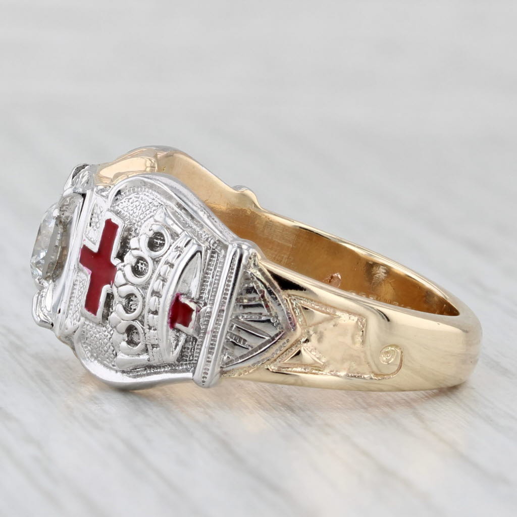 Light Gray 0.93ct Diamond Masonic Royal Arch Knights Templar Ring 14k Gold Size 11.5