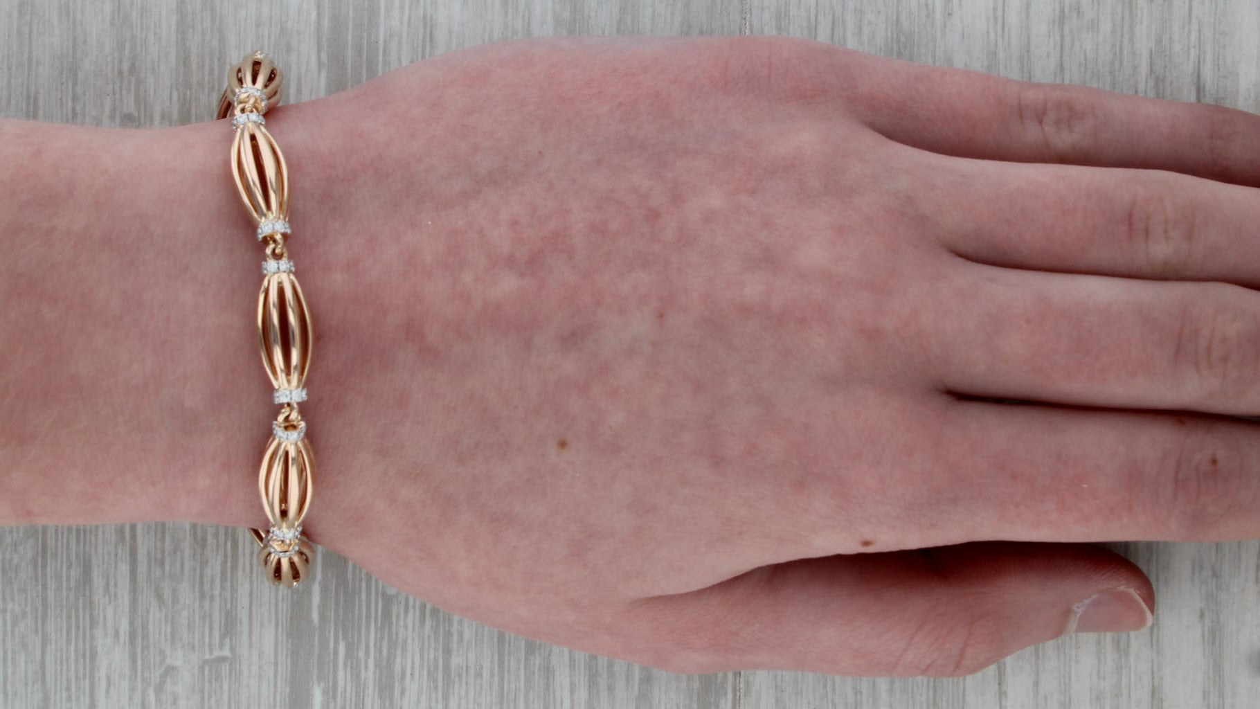 Charles Krypell Diamond Graduated Barrel Birdage Bracelet 18k Rose Gold 7.25"