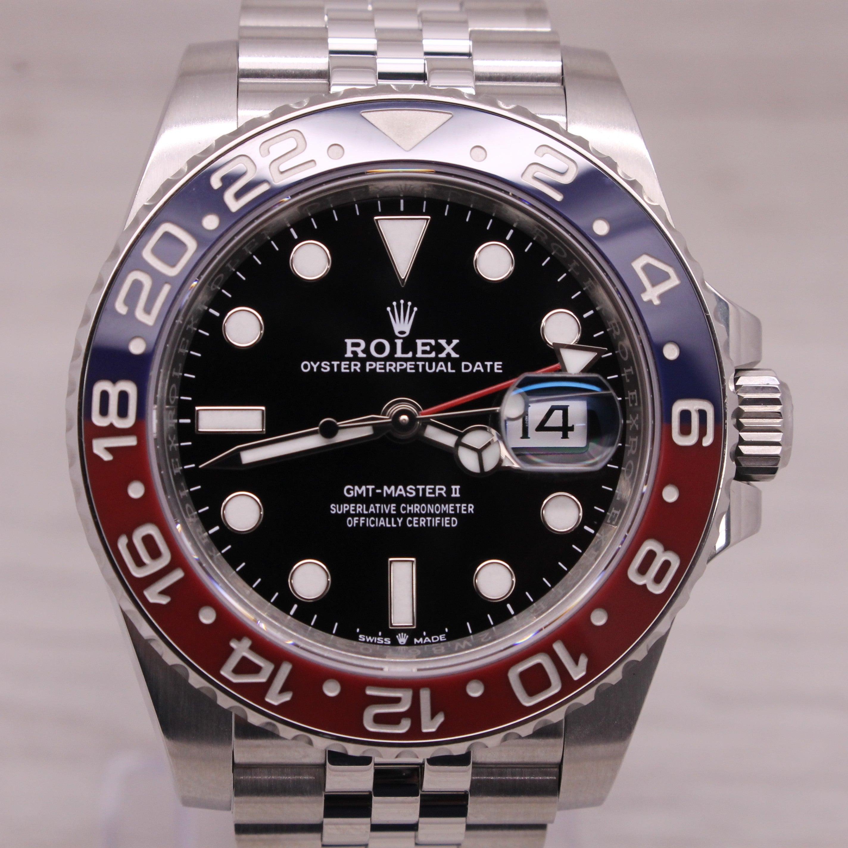 Dark Gray 2024 Rolex GMT Master II 126710BLRO Men Steel Pepsi Jubilee Watch Box 7/24 Card