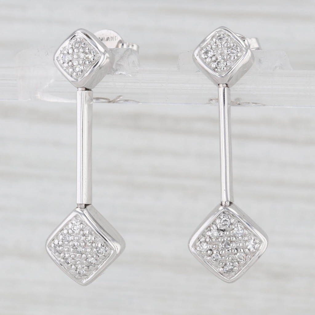 Light Gray 0.10ctw Pave Diamond Drop Earrings 14k White Gold