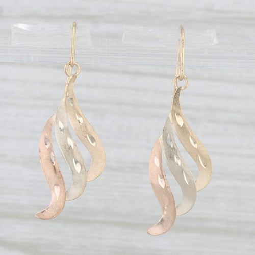 Light Gray Tri-toned Wing Dangle Earrings 14k Yellow White Rose Gold Hook Posts