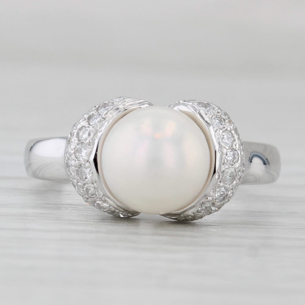 Light Gray 0.28ctw Diamond Cultured Pearl Ring 14k White Gold Size 5.75