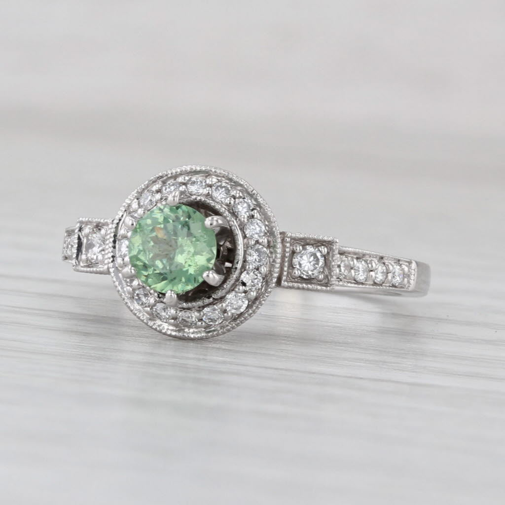 0.85ctw Demantoid Garnet Diamond Halo Ring 18k White Gold Size 7.75 Engagement