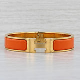 Light Gray Hermes Bangle Bracelet Orange Enamel Click H Designer Statement 6.25"