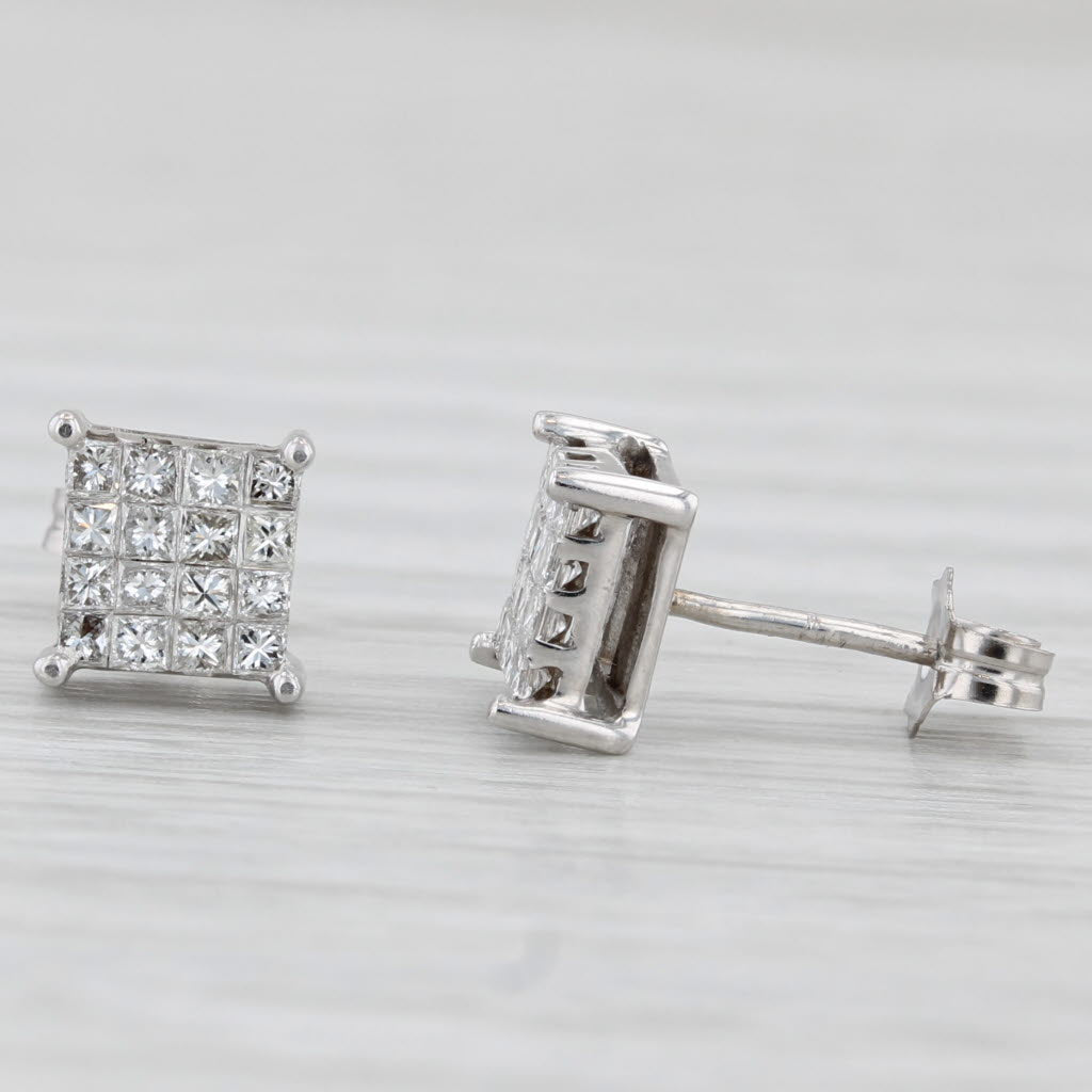 Light Gray 0.74ctw Diamond Princess Stud Earrings 14k White Gold