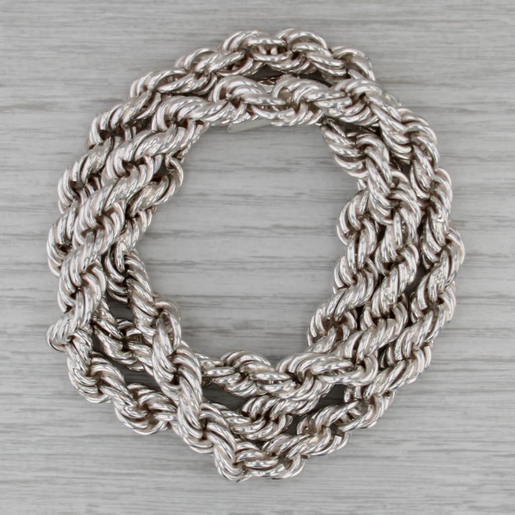 Large Rope Chain Necklace 23" 8.6mm Box Clasp Mexico Sterling Silver