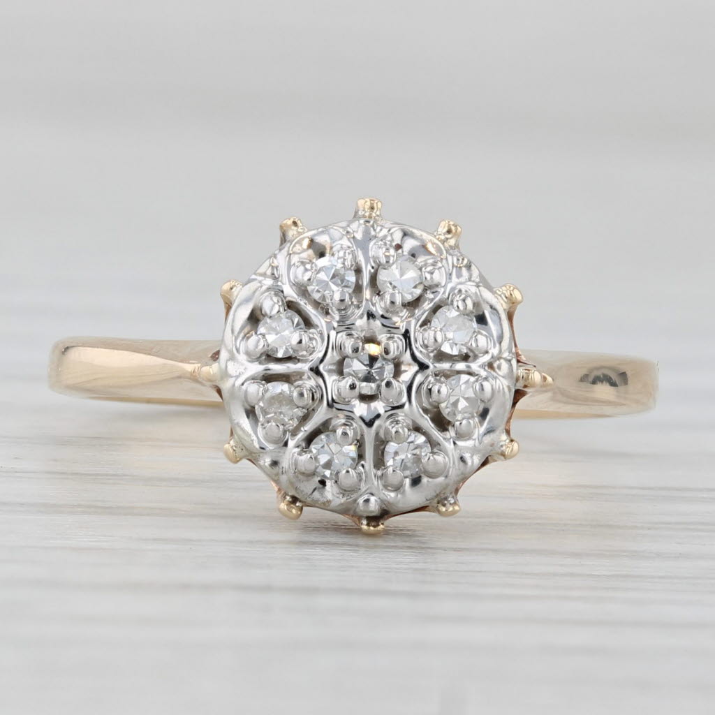 Light Gray Vintage 0.10ctw Diamond Cluster Ring 10k Yellow Gold Size 6.75 Engagement