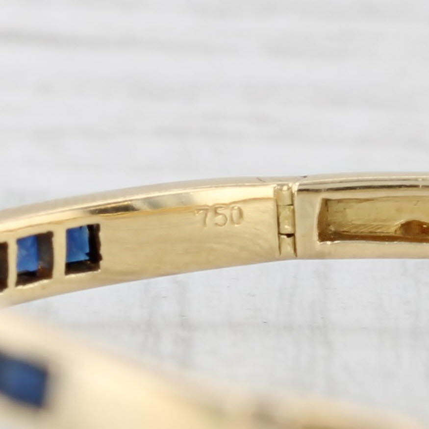 Light Gray Cultured Pearl Sapphire Diamond Bangle Bracelet 18k Yellow Gold 7"