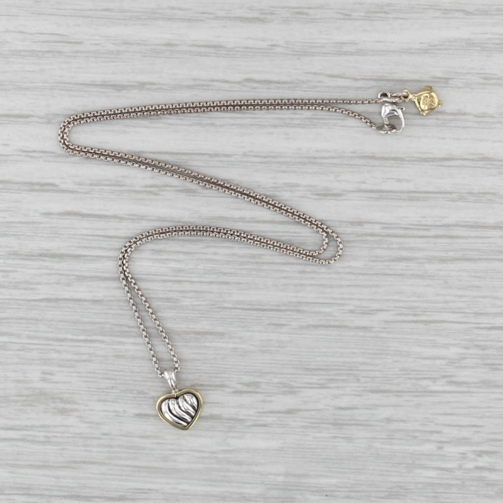 David Yurman Petite Heart Pendant Cable Chain Necklace Sterling Silver 18k Gold