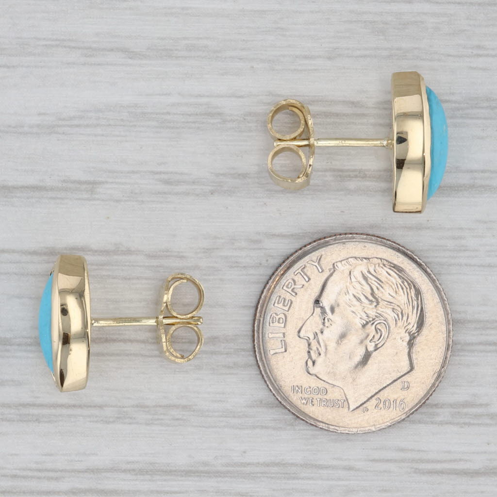 Gray Vintage Marquise Cabochon Turquoise Stud Earrings 14k Yellow Gold