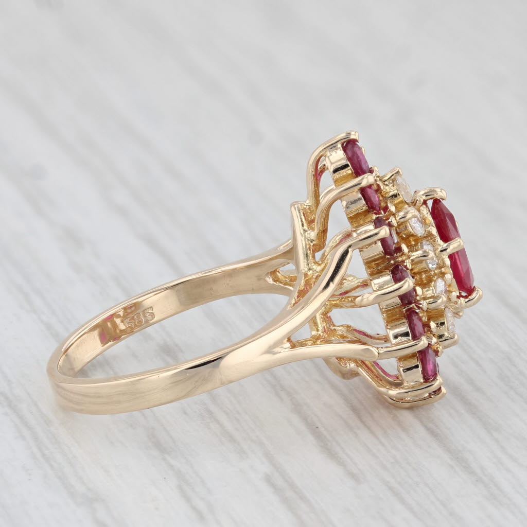 Light Gray 2.05ctw Ruby Diamond Cluster Cocktail Ring 14k Yellow Gold Size 6.25