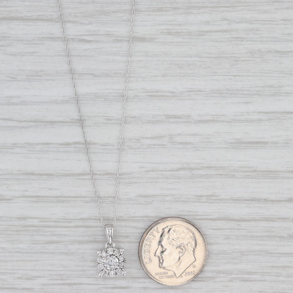 Light Gray 0.20ctw Diamond Halo Pendant Necklace 10k White Gold 20.25" Rope Chain