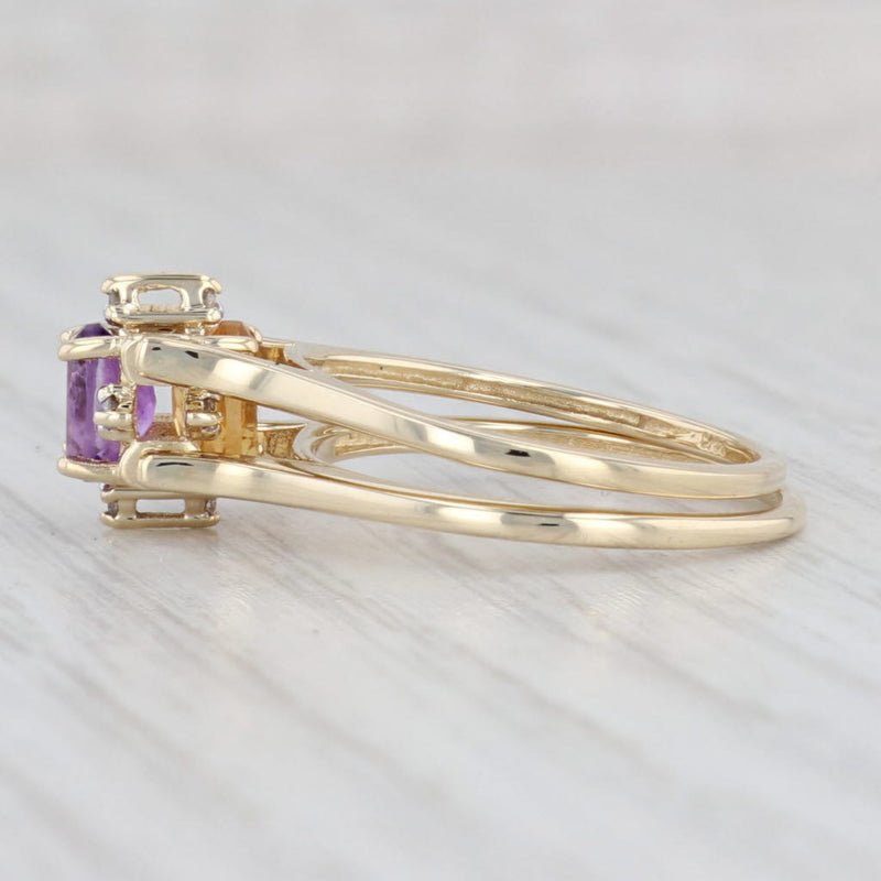 Light Gray 0.86ctw Citrine Amethyst Diamond Reversible Ring 14k Yellow Gold Size 7