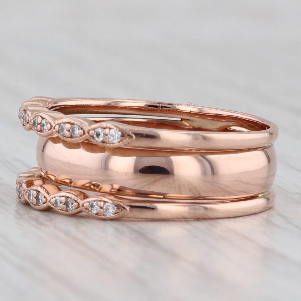 Gray 0.12ctw Soldered 3-Ring Diamond Bands 10k Rose Gold Size 8.25 Stackable Ring