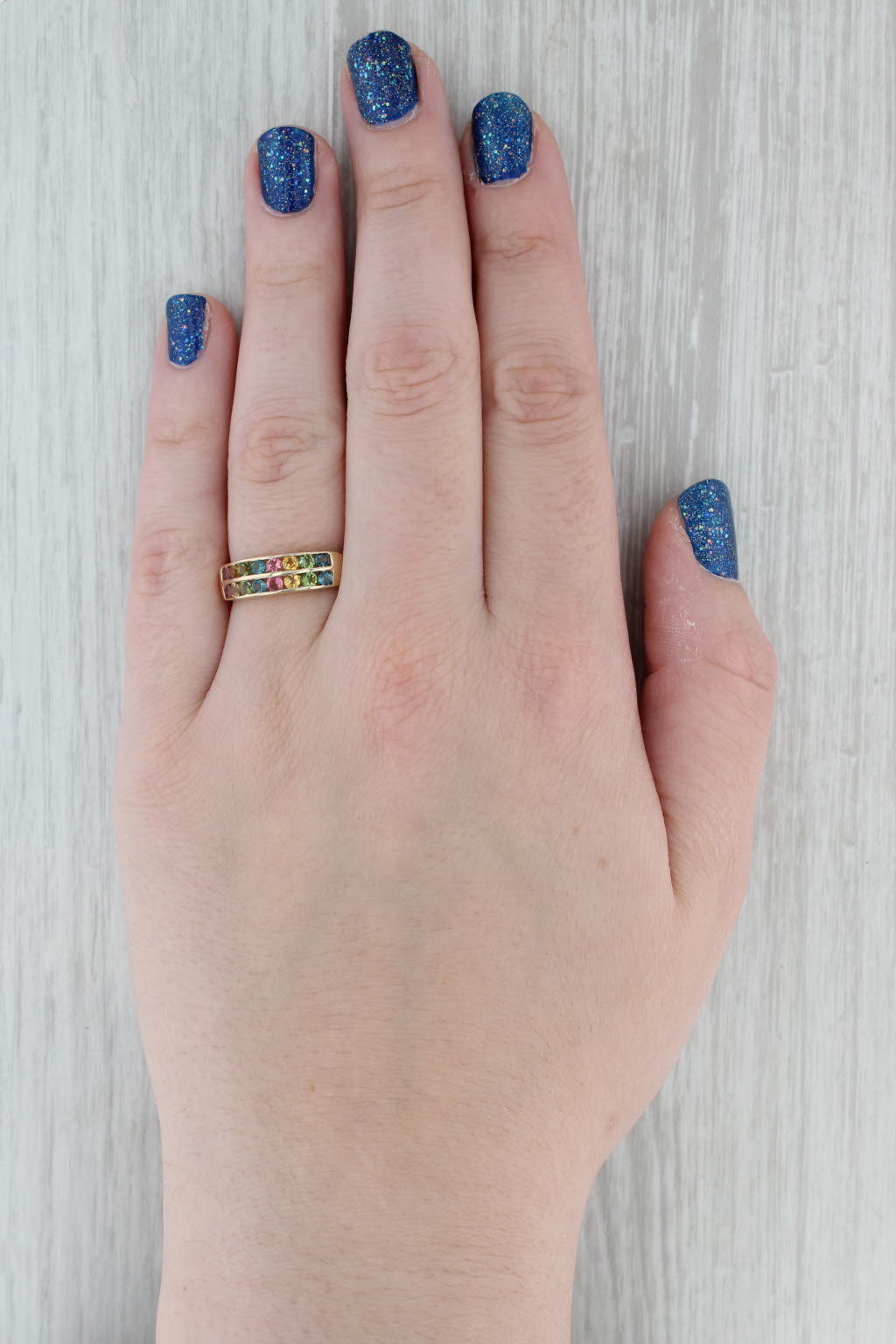 Gray 1.25ctw Multicolor Tourmaline Ring 14k Yellow Gold Size 8 Stackable
