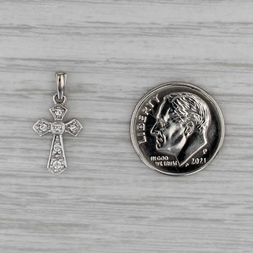 Little Diamond Cross Pendant 14k White Gold Small Drop