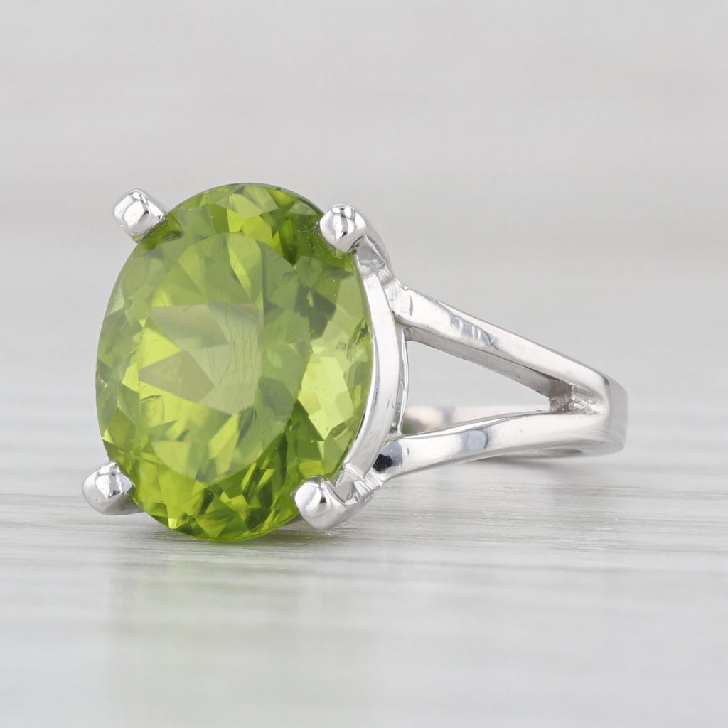 5.25ct Oval Peridot Solitaire Ring 14k White Gold Size 3.5