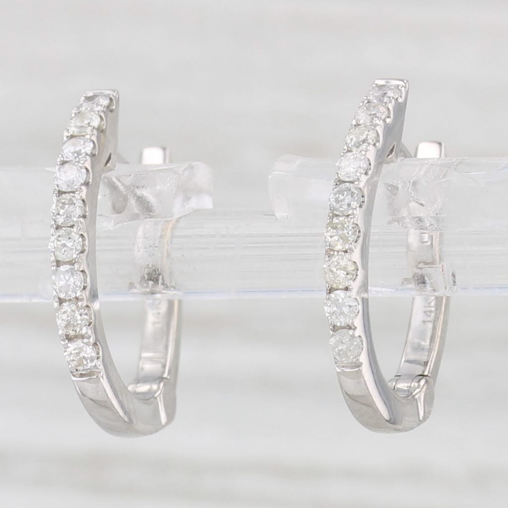 Light Gray 0.25ctw Diamond Hoop Huggie Earrings 14k White Gold Hinged Snap Top Hoops