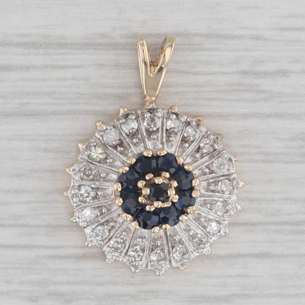 Gray 0.38ctw Blue Sapphire White Diamond Pendant 10k Gold