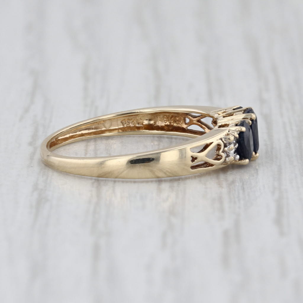 0.91ctw Blue Sapphire 3-Stone Ring 10k Gold Size 7 Diamond Accents Stackable