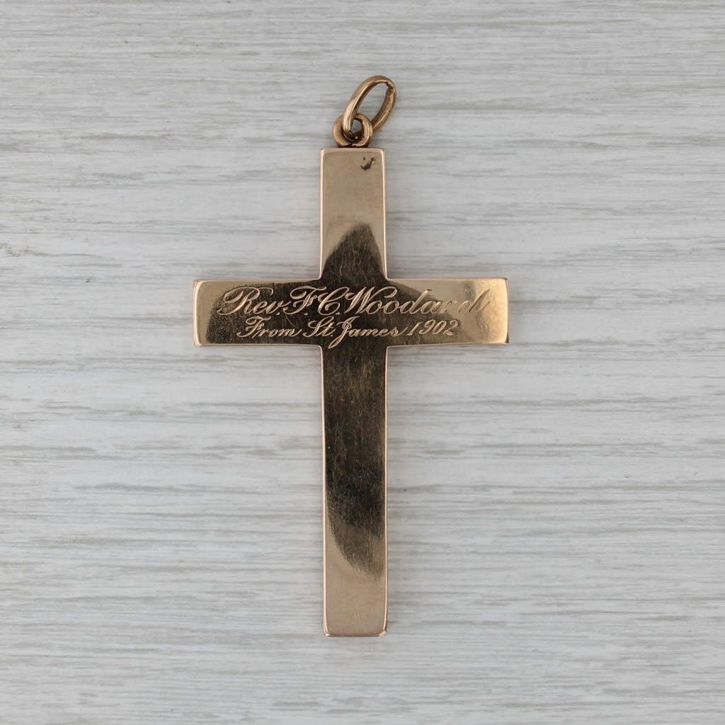 Antique IHS Large Cross Pendant 12k Yellow Gold Engraved 1902