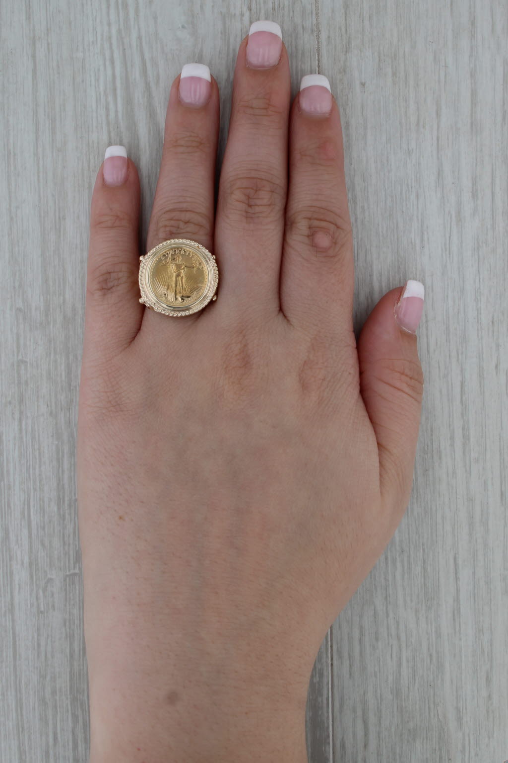 1987 American Gold Eagle 1/10oz Coin Ring 14k 22k Yellow Gold Size 6.25