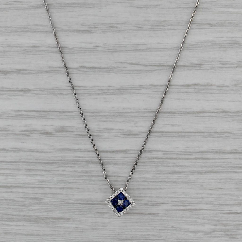 Gabriel & Co 0.27ctw Diamond Sapphire Pendant Necklace 14k White Gold 18.25"