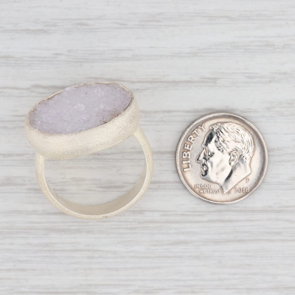 New Nina Wynn White Druzy Quartz Ring Sterling Silver Size 7.25 Statement