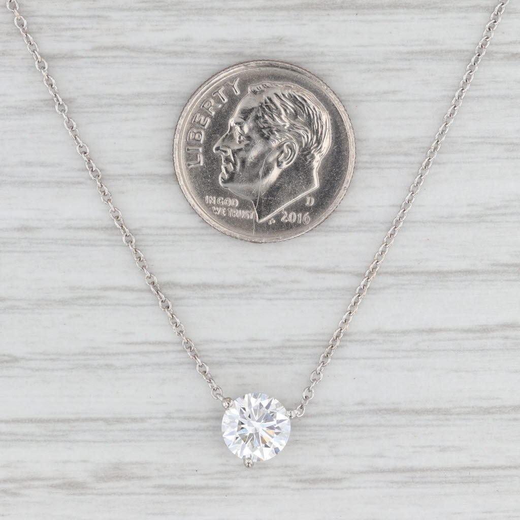 Lab Grown Diamond Pendant Necklace 14k White Gold 18" 1.11ct Round E VVS2 IGI