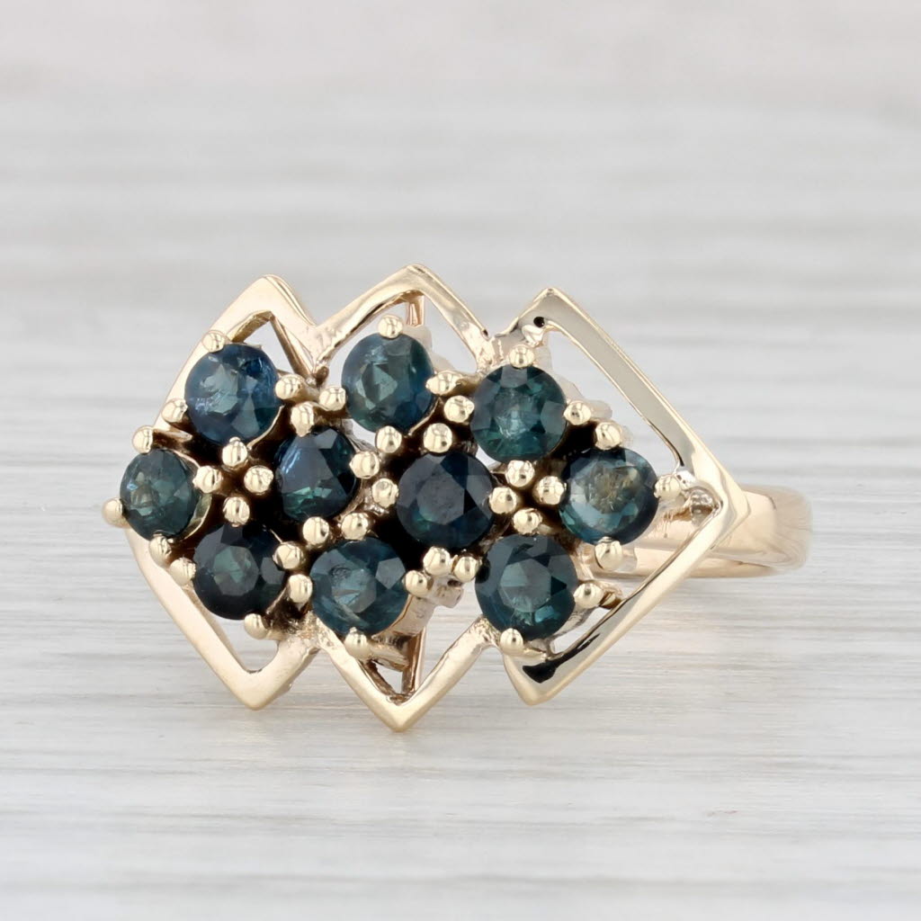 Light Gray Vintage 1.50ctw Blue Sapphire Cluster Ring 9k Yellow Gold Size 4.5