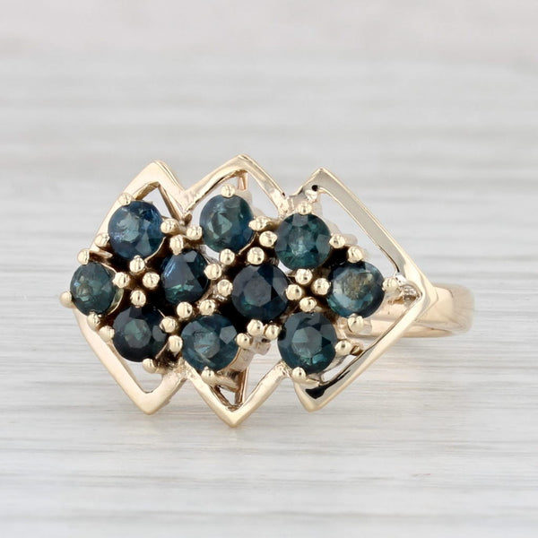 Vintage 1.50ctw Blue Sapphire Cluster Ring 9k Yellow Gold Size 4.5