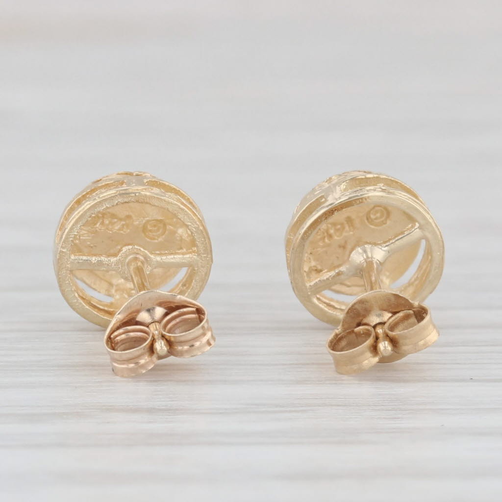 Light Gray Beveled Stud Earrings 14k Yellow Gold Small Round Studs