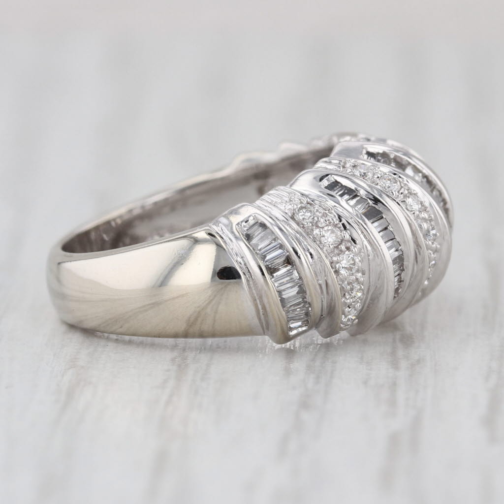 0.97ctw Scalloped Diamond Ring 14k White Gold Anniversary Band Size 6