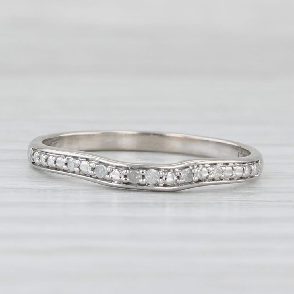 Light Gray Contoured Diamond Wedding Band Ring Guard 10k White Gold Size 7.25 Stackable