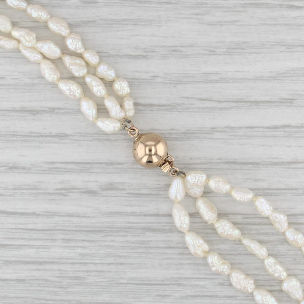 Pearl Lapis Lazuli 3-Strand Bead Necklace 14k Yellow Gold 18.25"