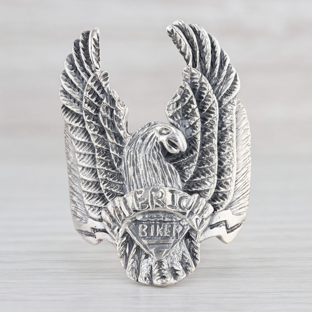 Light Gray American Biker Eagle Ring Sterling Silver Size 11 Men's