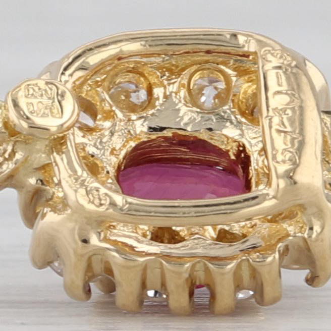 0.72ctw Ruby Diamond Halo Pendant 18k Yellow Gold Small Drop