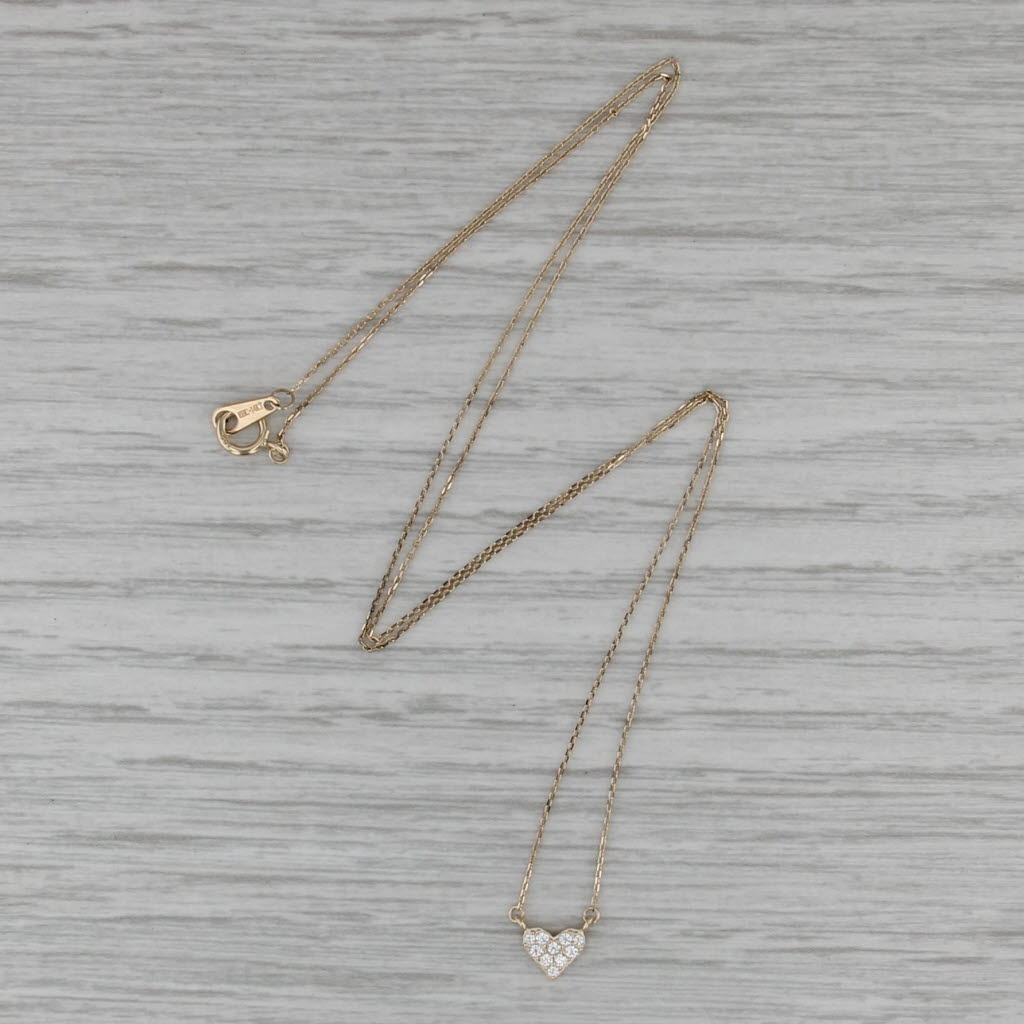 Cubic Zirconias Pave Heart Pendant Necklace 14k Yellow Gold 17" Cable Chain