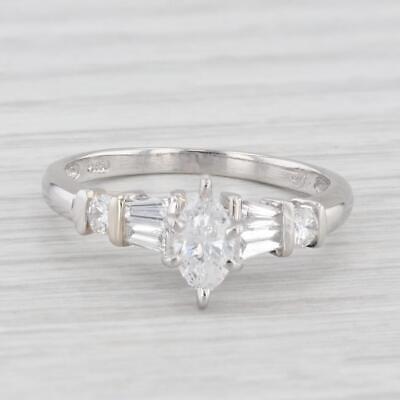 Light Gray Vintage 0.65ctw Marquise Diamond Engagement Ring 950 Platinum Size 6