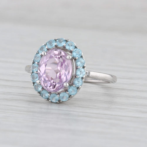 2.70ctw Oval Pink Kunzite Blue Apatite Halo Ring 14k White Gold Size 6.25
