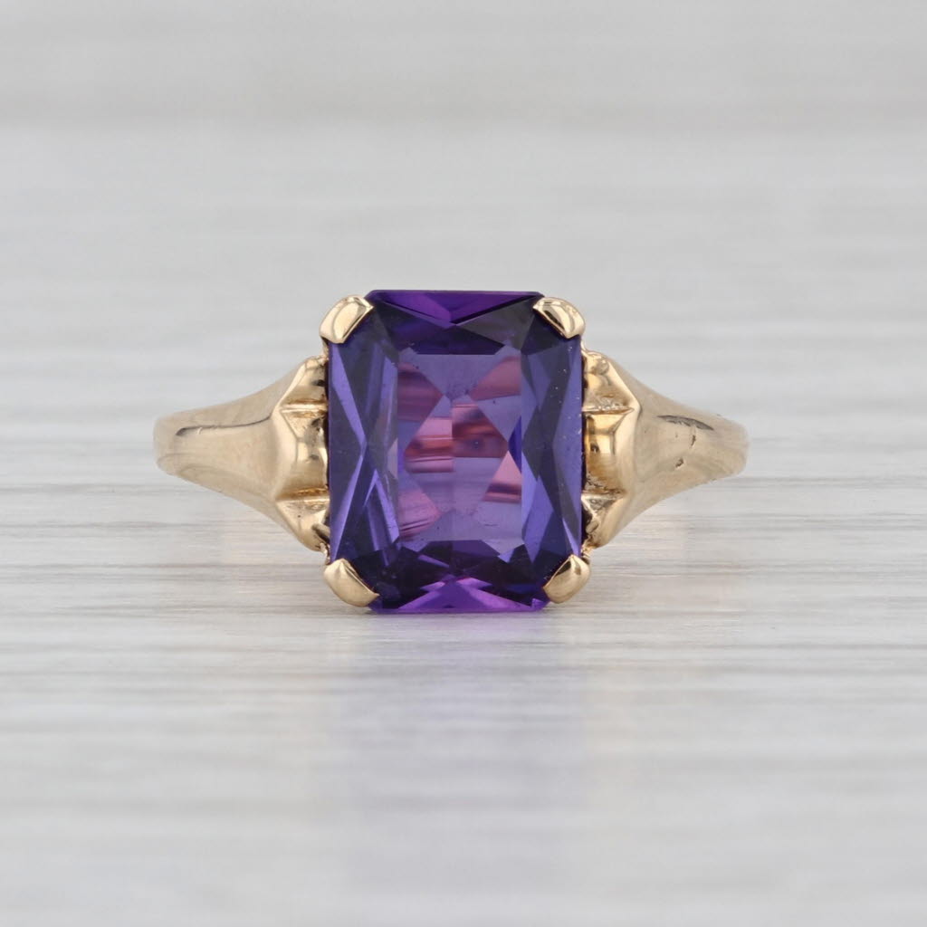 3ct Lab Created Purple Sapphire Ring 10k Yellow Gold Size 6.5 Vintage Solitaire