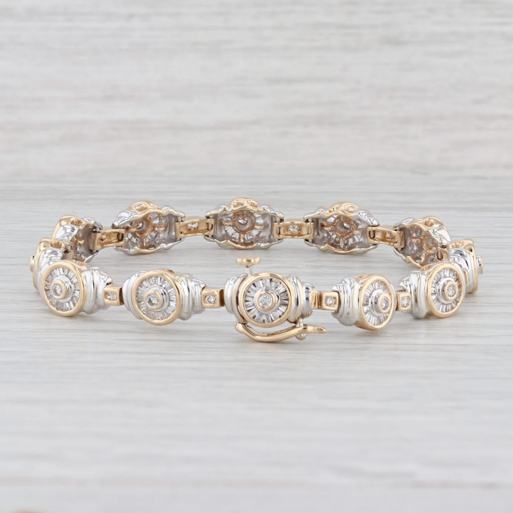 Light Gray 1.50ctw Diamond Halos Circle Link Bracelet 14k Gold 7.25" 8mm