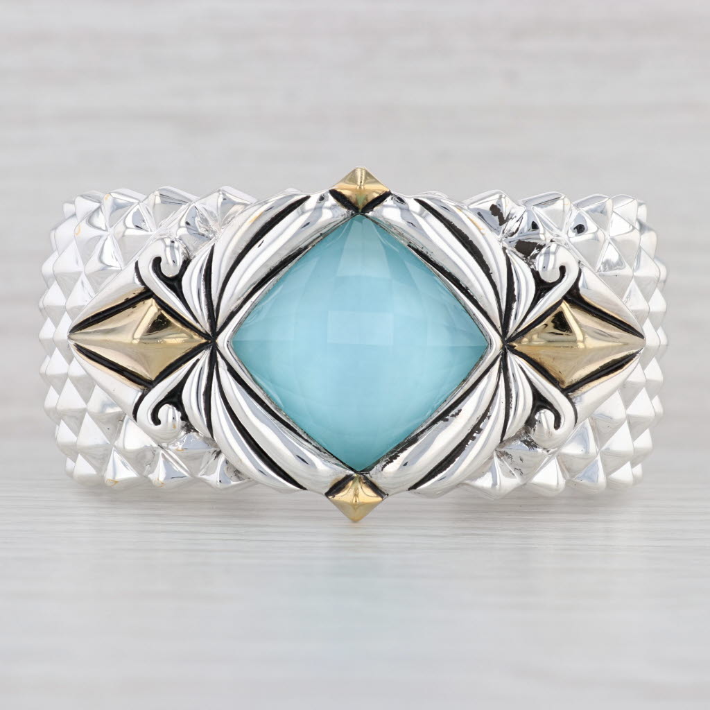 Light Gray Mother of Pearl Quartz Studded Cuff Bracelet Sterling Silver Stephen Webster